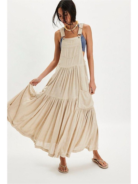 Free People Dresses & Skirts - Free people Women's Natural Moonbeam Solid Skirtall linen dress nwt size m